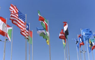 National flags waving in sky